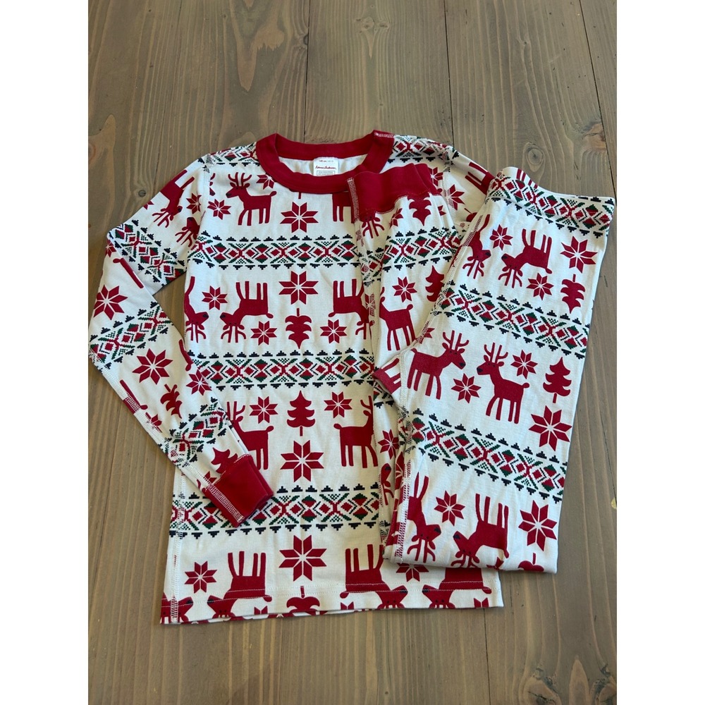 Cc29 Hanna Andersson Kids Reindeer Fair Isle Organic Cotton Pajamas Set Red 140